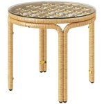 Table de jardin ronde en rotin jaune, plateau en verre, 50 x 44 cm mobilier de jardin 50 x 44 cm