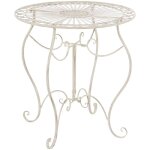 Table de jardin ronde style rustique en fer forg crme vieilli 100003046