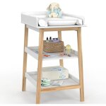 Table  langer mahe avec 2 tagres faon htre et blanc