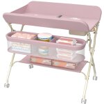 Table � langer pliante avec panier de rangement, tables � langer avec 4 roulettes, hauteur r�glable, ...