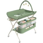 Table � langer pliante avec panier de rangement, avec 4 roulettes, avec panier lat�ral et tringle de ...