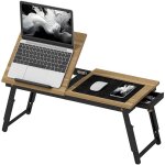 Table de lit pliable réglable pour ordinateur - plateau inclinable, tiroir - bois bambou mdf noir Table de lit pliable réglable pour ordinateur - plateau inclinable, tiroir - bois bambou mdf noir