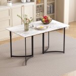 Fortuna lai - table  manger 140x80x75. 5cm - table rectangulaire aspect marbre et pieds de table courbs, ...
