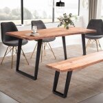 Table  manger 140x80x76 cm en acacia naturel et mtal noir