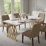 Table � manger - 160 x 80 x 75 cm, placage de marbre - table de salle � manger, table de cuisine rectangulaire ...