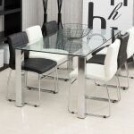 Furniture to go - table à manger 180x90x75 cm en verre trempé et acier chromé Furniture to go - table à manger 180x90x75 cm en verre trempé et acier chromé