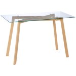 Table � manger 4 personnes, plateau verre et structure acier aspect bois. design moderne. dimensions ...