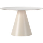 Table � manger 4 personnes ronde en verre tremp� et m�tal �120cm - beige - celeste