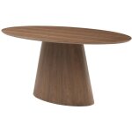 Vente - unique ? table � manger 6 personnes en mdf placage noyer ? plateau ovale naturel fonc� ? pied ...
