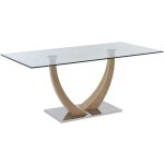 Vente - unique - table à manger 6 personnes en verre trempé, mdf et acier inoxydable - naturel clair ... Vente - unique - table à manger 6 personnes en verre trempé, mdf et acier inoxydable - naturel clair ...
