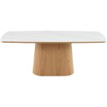 Table � manger 8 personnes effet marbre et bois - bois clair - reno