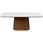 Table � manger 8 personnes effet marbre et bois - bois fonc� - reno