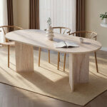 Table � manger 8 places 200x90x75 cm d�cor travertin - luryo