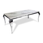 Homy france - table à manger baroque chrome verre marbre blanc 6 à 8 couverts l 180 cm Homy france - table à manger baroque chrome verre marbre blanc 6 à 8 couverts l 180 cm
