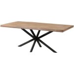 Table � manger en bois de manguier 180x90x76 beige laqu� / pied cenral anthracite matte freeform 5