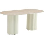 Table � manger c�ramique travertin 180x90 cm pieds beiges ? keysha