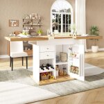 Table  manger extensible 110 / 14080cm pour 4 - 6 personnes, avec rangement ouvert, 1 porte 2 tiroirs, ...