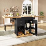 Table  manger extensible 110 / 14080cm pour 4 - 6 personnes, avec rangement ouvert, 1 porte 2 tiroirs, ...