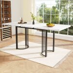 Tanant - table  manger extensible 140 - 179, 5  80 cm, aspect marbre, structure mtallique, rectangulaire, ...