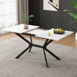 Modernluxe - table � manger extensible 4 � 6 personnes en mdf et m�tal - blanc & noir