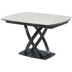 Table  manger extensible 4  8 personnes en cramique, verre tremp et acier inoxydable - effet marbre ...
