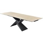 Table à manger extensible 6 à 10 personnes en céramique, verre et métal - effet travertin beige et noir ... Table à manger extensible 6 à 10 personnes en céramique, verre et métal - effet travertin beige et noir ...