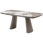 Table � manger extensible 6 � 10 personnes en c�ramique, verre tremp� et m�tal bronze - effet marbre ...