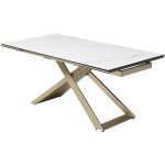 Table à manger extensible 6 à 10 personnes en céramique, verre trempé et métal - effet marbre blanc et ... Table à manger extensible 6 à 10 personnes en céramique, verre trempé et métal - effet marbre blanc et ...