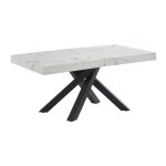Table  manger extensible 6  10 personnes en mdf et mtal - effet marbre blanc et noir - catonav