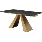 Table à manger extensible 6 à 10 personnes en verre trempé, céramique et métal - effet marbre noir et ... Table à manger extensible 6 à 10 personnes en verre trempé, céramique et métal - effet marbre noir et ...