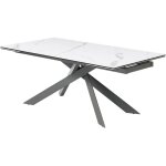 Table à manger extensible 8 à 12 personnes en céramique, verre trempé et métal - effet marbre blanc et ... Table à manger extensible 8 à 12 personnes en céramique, verre trempé et métal - effet marbre blanc et ...