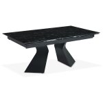 Cotecosy - table  manger extensible icaria en verre effet marbre noir et pieds mtal noir