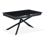 Cotecosy - table à manger extensible ismael en verre effet marbre noir et pieds métal noir Cotecosy - table à manger extensible ismael en verre effet marbre noir et pieds métal noir