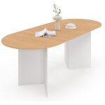 Table � manger extensible ovale marthe 6 - 10 personnes bois fa�on h�tre et blanc 160 - 200 cm