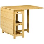 Table  manger extensible et pliante en bambou (149x80x73. 5cm) - bois naturel, rangement intgr, pieds ...