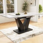 Table � manger extensible � rallonge pour salle � manger / bureau, plateau effet marbre mdf, 99 / 159�75�75 ...