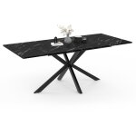 Table � manger extensible rectangle alix 6 - 10 personnes pied araign�e noir et plateau effet marbre ...