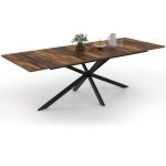 Table � manger extensible rectangle alix 8 - 12 personnes pied araign�e noir et plateau bois fonc� hawkins ...