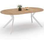 Table � manger extensible ronde alix 4 - 10 personnes pied araign�e bois et blanc 110 - 200 cm