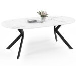 Table � manger extensible ronde alix 4 - 10 personnes pied araign�e noir plateau effet marbre blanc alaska ...