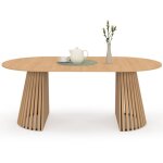 Table � manger extensible ronde carmen 4 - 10 personnes pied bois en lattes et plateau bois 110 - 200 ...