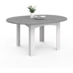 Table à manger extensible ronde dona 4 - 8 personnes blanc plateau effet béton 110 - 150 cm Table à manger extensible ronde dona 4 - 8 personnes blanc plateau effet béton 110 - 150 cm
