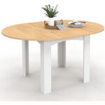 Table � manger extensible ronde dona 4 - 8 personnes blanche plateau fa�on h�tre 110 - 150 cm