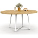 Idmarket ? table � manger extensible ronde ? 4 - 8 personnes ? bois m�lamin� et m�tal blanc ? longueur ...