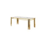 Table à manger flute gold plateau en verre effet marbré blanc 150 cm Table à manger flute gold plateau en verre effet marbré blanc 150 cm