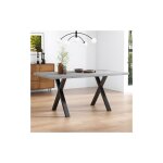 Wishdor - table à manger gris, table à manger rectangulaire, design pieds croisés noirs, plateau aspect ... Wishdor - table à manger gris, table à manger rectangulaire, design pieds croisés noirs, plateau aspect ...