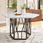 Table � manger hexagonale moderne en marbre, cadre en m�tal noir, table basse esth�tique simple, adapt�e ...