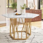 Table � manger, table � manger hexagonale moderne, plateau en marbre, cadre en branches m�talliques, ...