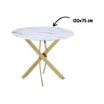 Homy france - table  manger jessica xxl gold verre effet marbre blanc 120 cm