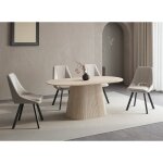 Table à manger ovale en marbre composite beige 6 personnes tiana Table à manger ovale en marbre composite beige 6 personnes tiana